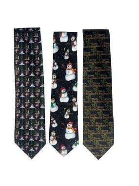 Set Of 3 Christmas Themed Ties Snowman Merry Christmas Festive